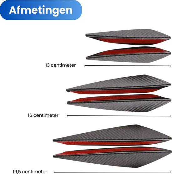 Universele Voorbumper Spoiler Set - 6 Stuks - Carbon Look Zwart - Spoiler Vinnen - Autospoiler - Bumper Strips Lip - Frontsplitter - Canards - Tuning Auto Accessoires