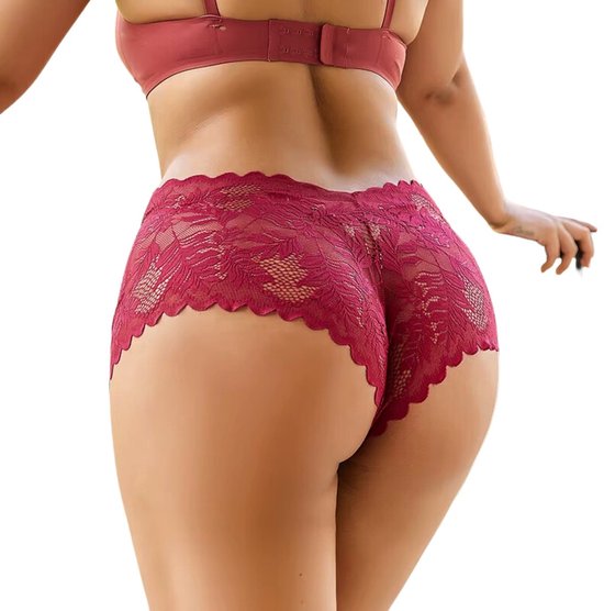 2 Pack - Dames Slip Kant High Waist - Zwart en Rood - Sexy Onderbroek Doorzichtig - Dames Lingerie / Ondergoed Set - String - Maat S