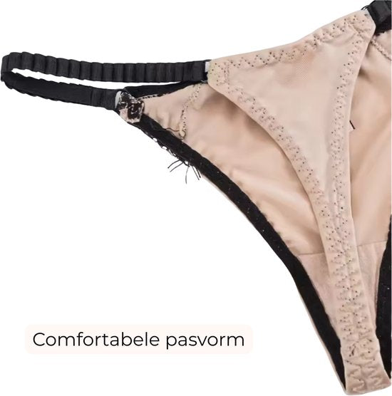 Satijnen Dames String – Donker Bruin - Glanzend Satijn & Zacht Kant – Zwart Kant - Sexy Lingerie Voor Vrouwen - Comfortabel Ondergoed  - Slips / Onderbroeken - One Size