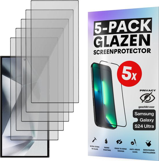 Privacy Screenprotector - Geschikt voor Samsung Galaxy S24 Ultra - Gehard Glas - Full Cover Tempered Privacy Glass - Case Friendly
