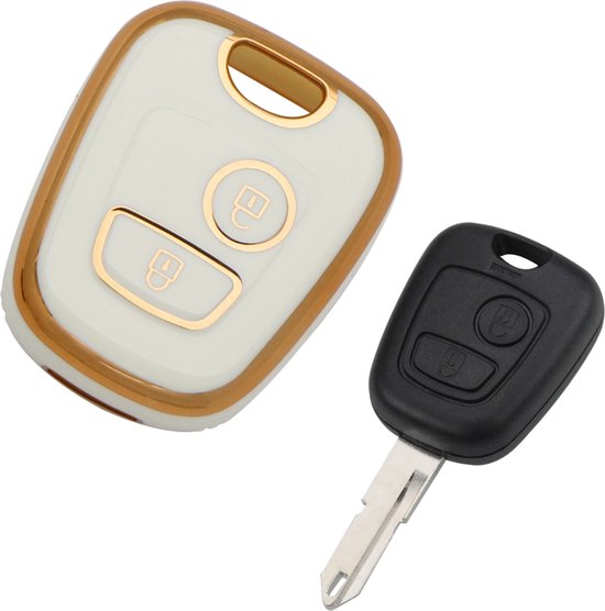 Zachte TPU Sleutelcover - Geschikt voor Toyota Aygo / Citroën C1 / Peugeot 107 - Wit Goud Metallic - Sleutel Hoesje Cover Geschikt voor Peugeot 107 / 107 / 206 / 207 / 306 / 307 / 406 / 407 - Randen Goud - Auto Accessoires