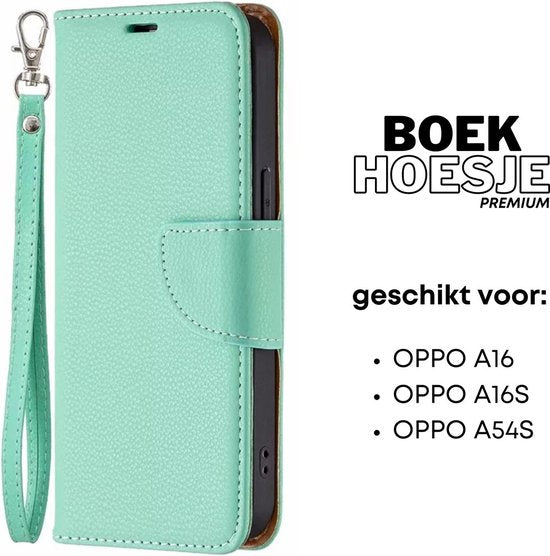 [EOL] Hoesje Mintgroen - Geschikt voor OPPO A16 / A16S / A54S - Portemonnee Book Case - Boekje Met Kaarthouder / Pasjeshouder en Magneetsluiting - Booklet - Wallet Beschermhoes Kunstleer