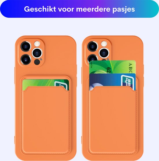 Stevig TPU Hoesje - Geschikt voor Apple iPhone 12 - Met Kaarthouder - Donkerblauw - Shockproof Case met Pasjeshouder - TPU Hoes Met Vakje Voor Pasje - Card Case Back Cover