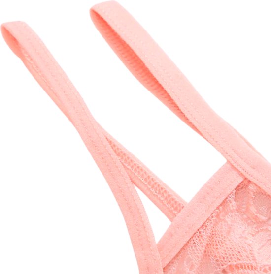[EOL] Sexy Dames String met Kant - 3 Pack met Grijs, Rood & Roze - Vrouwen Lingerie / Ondergoed Set - Maat M