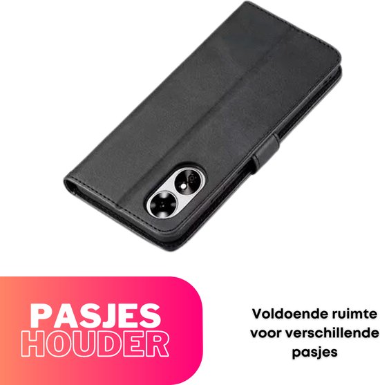 [EOL] Hoesje Zwart - Geschikt voor OPPO A58 - Portemonnee Book Case - Boekje Met Kaarthouder / Pasjeshouder en Magneetsluiting - Booklet - Wallet Beschermhoes - Telefoonhoesje