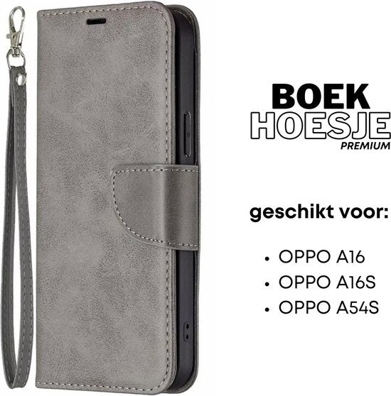 [EOL] Hoesje Grijs - Geschikt voor OPPO A16 / A16S / A54S - Portemonnee Book Case - Boekje Met Kaarthouder / Pasjeshouder en Magneetsluiting - Booklet - Wallet Beschermhoes Kunstleer