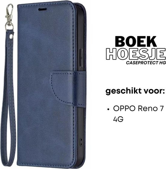 [EOL] Hoesje Donkerblauw - Geschikt voor OPPO Reno 7 4G - Portemonnee Book Case - Boekje Met Kaarthouder / Pasjeshouder en Magneetsluiting - Booklet - Wallet Beschermhoes Kunstleer