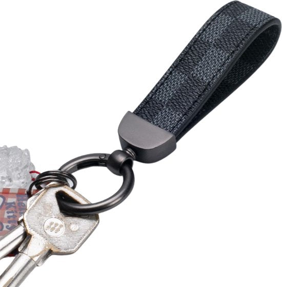 Luxe  Sleutelhanger - Blauw Patroon met Antraciet Hanger - Dames & Heren Designer Sleutel Hanger - Keychain Mode  Cadeau - Fashion Auto Accessoires