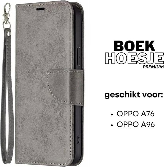 [EOL] Hoesje Grijs - Geschikt voor OPPO A76 / A96 - Portemonnee Book Case - Boekje Met Kaarthouder / Pasjeshouder en Magneetsluiting - Booklet - Wallet Beschermhoes Kunstleer