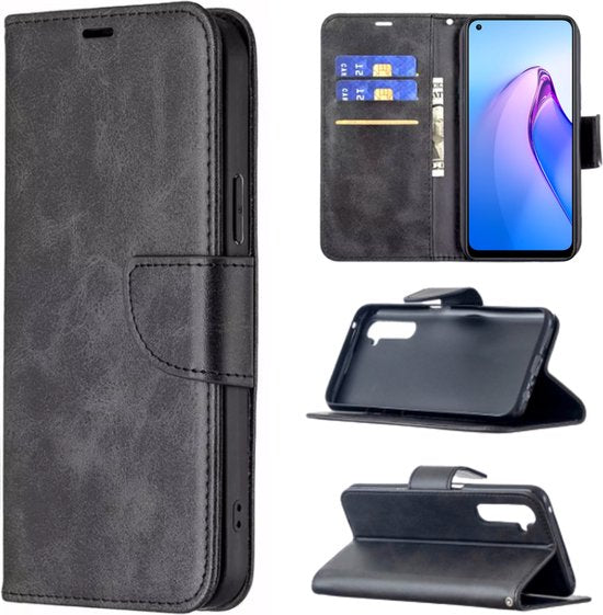 [EOL] Hoesje Zwart - Geschikt voor OPPO Reno 8 Lite - Portemonnee Book Case - OPPO Reno8 Lite Boekje Met Kaarthouder / Pasjeshouder en Magneetsluiting - Booklet - Wallet Beschermhoes Kunstleer