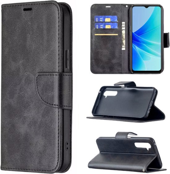 Hoesje Zwart - Geschikt voor OPPO A57 / A57s - Portemonnee Book Case - Boekje Met Kaarthouder / Pasjeshouder en Magneetsluiting - Booklet Beschermhoes - Boekhoesje