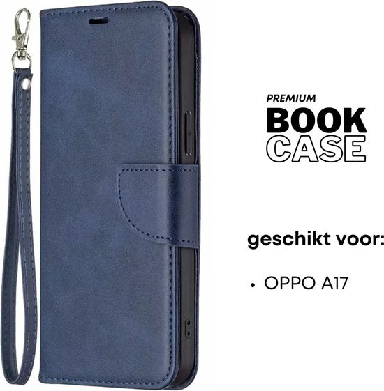 Hoesje Blauw - Geschikt voor OPPO A17 - Portemonnee Book Case - Boekje Met Kaarthouder / Pasjeshouder en Magneetsluiting - Booklet Beschermhoes - Boekhoesje met Draagkoord
