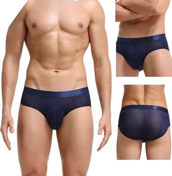 Heren Slip Transparant  - Slip Doorzichtig Donkerblauw - Sexy Mesh Design - Mannen Onderbroek - Lingerie Voor Mannen - Ondergoed Maat XXL