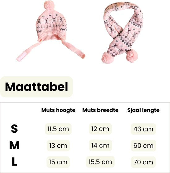 Winter Setje Hond - Kerst - 2 Delig - Sjaal en Muts - Roze - Geschikt voor Honden - Winter Pakje - Hondenkleding - Maat L