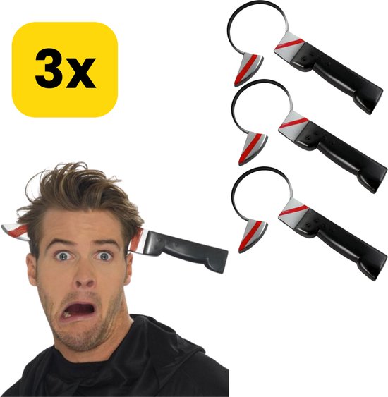 [LDV] Set van 3 - Mes door hoofd - Halloween - Halloween Verkleedaccessoire - Diadeem met mes