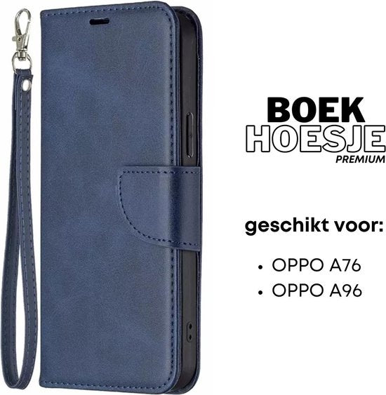[EOL] Hoesje Donkerblauw - Geschikt voor OPPO A76 / A96 - Portemonnee Book Case - Boekje Met Kaarthouder / Pasjeshouder en Magneetsluiting - Booklet - Wallet Beschermhoes Kunstleer
