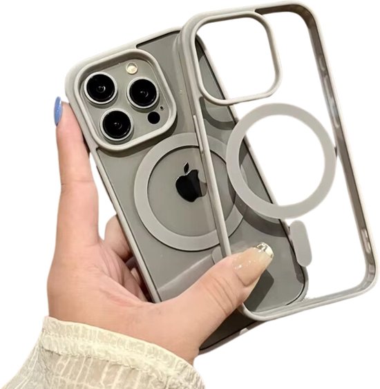 Transparant Magneet Ring Hoesje - Geschikt voor Apple iPhone 15 Pro Max - Natural Titanium - Stevig Doorzichtig Shockproof - Magnetisch - TPU Rand - Anti Yellowing Achterkant (Magneetring Compatible)