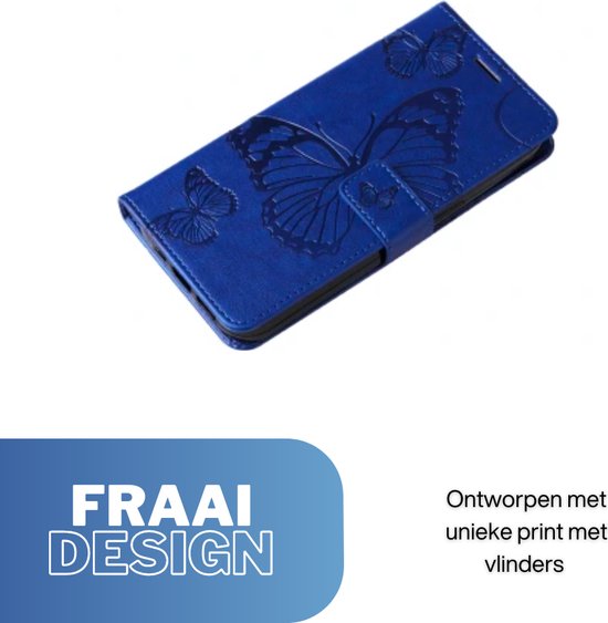 [EOL] Hoesje Vlinders Blauw - Geschikt voor OPPO A58  - Portemonnee Book Case - Boekje Met Kaarthouder / Pasjeshouder en Magneetsluiting - Booklet - Wallet Beschermhoes - Telefoonhoesje