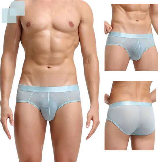 Heren Slip Transparant  - Slip Doorzichtig Lichtblauw - Sexy Mesh Design - Mannen Onderbroek - Lingerie Voor Mannen - Ondergoed Maat XL