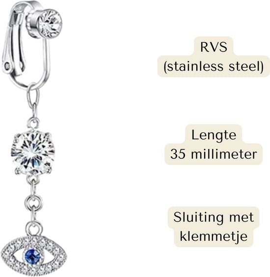 Fake Navelpiercing Zilver - Nep Navelpiercing - Kristal Oogje - Stainless Steel - Piercing Voor Navel zonder Gaatje