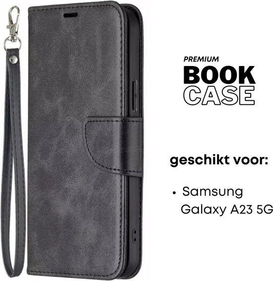 Hoesje Zwart - Geschikt voor Samsung Galaxy A23 5G / 4G - Portemonnee Book Case - Boekje Met Kaarthouder / Pasjeshouder en Magneetsluiting - Booklet - Wallet Beschermhoes Kunstleer