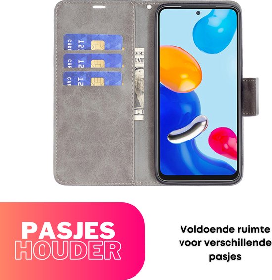 Hoesje Grijs - Geschikt voor Xiaomi Redmi Note 12 - Portemonnee Book Case - Boekje Met Kaarthouder / Pasjeshouder en Magneetsluiting - Booklet - Wallet Beschermhoes - Telefoonhoesje
