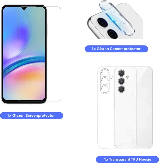 3 in 1 Set Geschikt voor Samsung Galaxy A35 - Transparant Hoesje + Screenprotector + Cameraprotector - Doorzichtige Shockproof TPU Case - Tempered Glass Screen Protector - Glazen Camerabeschermer - Set van 3