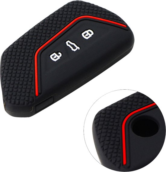Zachte Siliconen Sleutelcover Sport - Sleutelhoesje Geschikt voor Volkswagen Golf 8 / ID3 / ID4 / ID5 / ID6 / Seat Leon 2020 / Skoda Octavia 2021 - Zwart Rood - Sleutel Hoesje Cover - Auto Accessoires