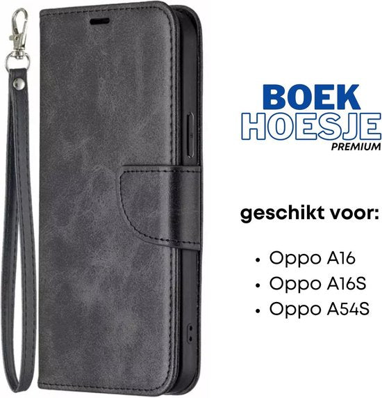 [EOL] Hoesje Zwart  - Geschikt voor OPPO A16 / A16S / A54S - Portemonnee Book Case - Boekje Met Kaarthouder / Pasjeshouder en Magneetsluiting - Booklet Beschermhoes Kunstleer