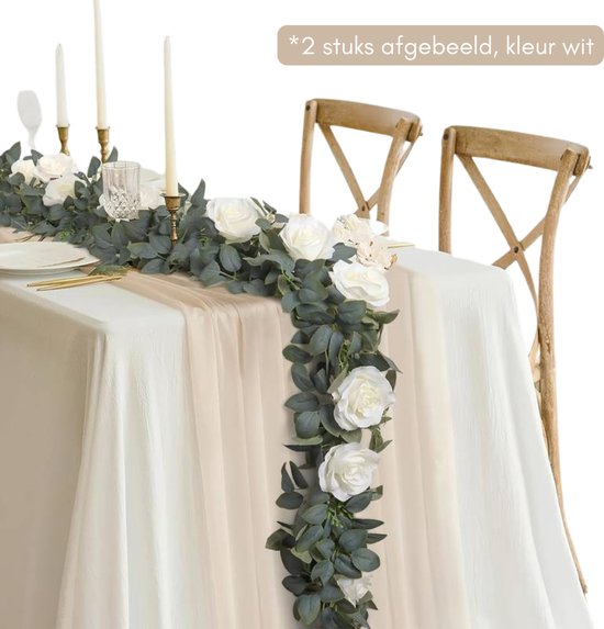 Luxe Bloemenslinger Rozen - Fiets en Interieur - Rozen Wit - Stijlvolle Bloemenstreng voor Fietsmand of Stuur - 175 CM Bloemen - Plastic Kunstbloemen Fiets Slinger