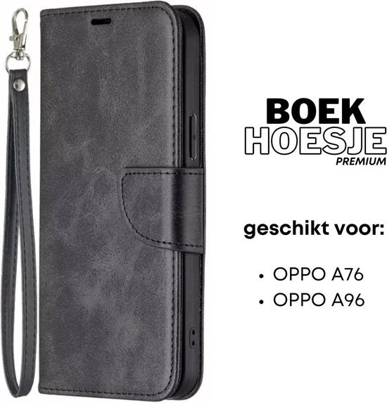 [EOL] Hoesje Zwart - Geschikt voor OPPO A76 / A96 - Portemonnee Book Case - Boekje Met Kaarthouder / Pasjeshouder en Magneetsluiting - Booklet - Wallet Beschermhoes Kunstleer