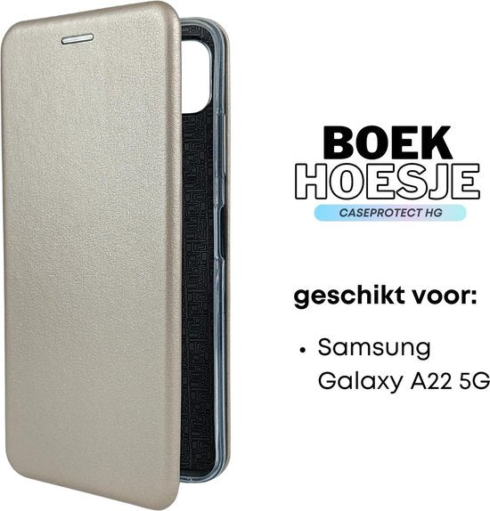 Wallet Hoesje Goud - Geschikt voor Samsung Galaxy A22 5G - Portemonnee Book Case - Boekje met Kaarthouder / Pasjeshouder en Magneetsluiting - Booklet Beschermhoes