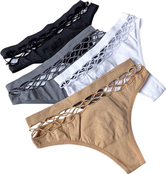 High Waist Dames String - Zwart - Sexy Open Fishnet Design - Vrouwen Lingerie / Ondergoed - Maat L