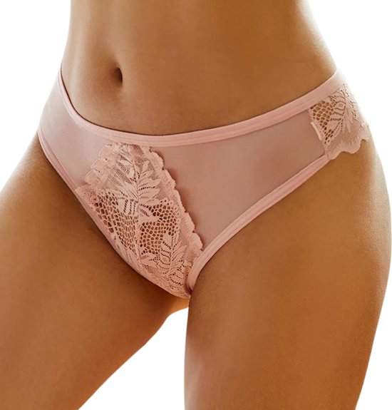 Sexy Brazilian Dames String - Kant - Roze - Dames Lingerie / Ondergoed - Maat S