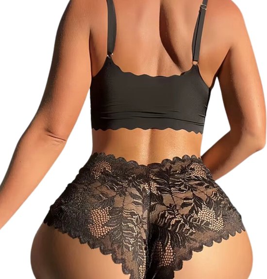 2 Pack - Dames Slip Kant High Waist - Zwart en Rood - Sexy Onderbroek Doorzichtig - Dames Lingerie / Ondergoed Set - String - Maat S