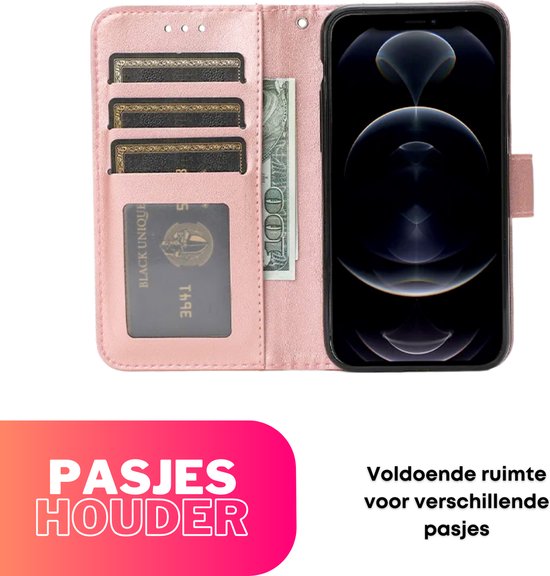 [EOL] Hoesje Rozen Roze - Geschikt voor OPPO Reno 7 4G - Portemonnee Book Case voor OPPO Reno7 - Boekje Met Kaarthouder / Pasjeshouder en Magneetsluiting - Booklet Beschermhoes - Boekhoesje met Draagkoord