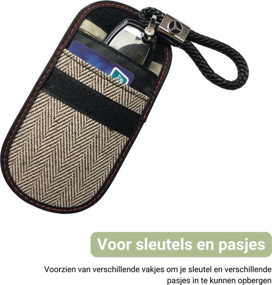 Anti Diefstal Sleutelhoesje Beige - Autosleutel RFID Case - Blokkeert Signalen - Sleutelcover met Sleutelhanger - Sleutel Etui Keyless Entry - Antidiefstal - Pinpas