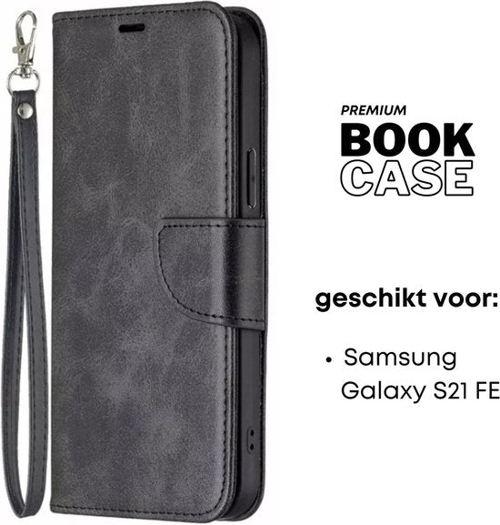 Hoesje Zwart - Geschikt voor Samsung Galaxy S21 FE - Portemonnee Book Case - Boekje Met Kaarthouder / Pasjeshouder en Magneetsluiting - Booklet - Wallet Beschermhoes Kunstleer - Voor S21FE