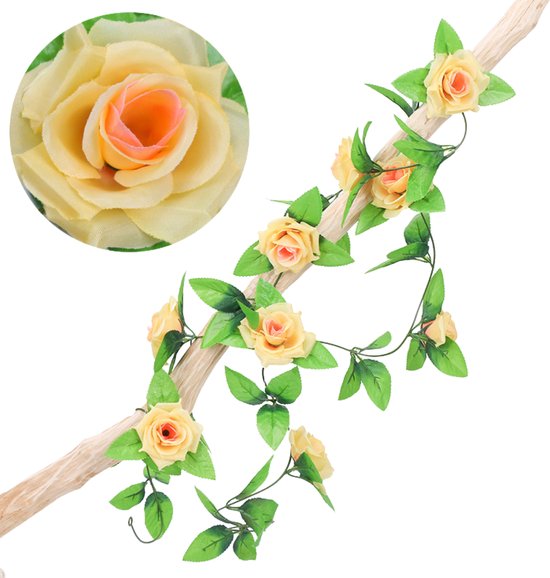 Bloemenslinger Rozen Fiets Perzikkleur - Stijlvolle Bloemenstreng voor Fietsmand of Stuur - 220 CM Bloemen - Plastic Kunstbloemen Fiets Slinger