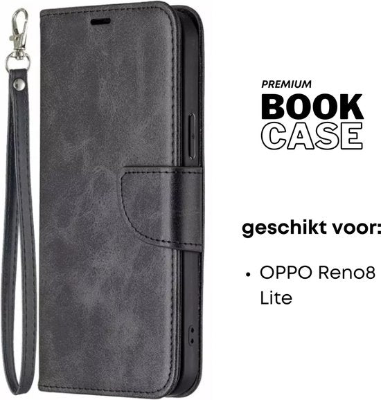 [EOL] Hoesje Zwart - Geschikt voor OPPO Reno 8 Lite - Portemonnee Book Case - OPPO Reno8 Lite Boekje Met Kaarthouder / Pasjeshouder en Magneetsluiting - Booklet - Wallet Beschermhoes Kunstleer