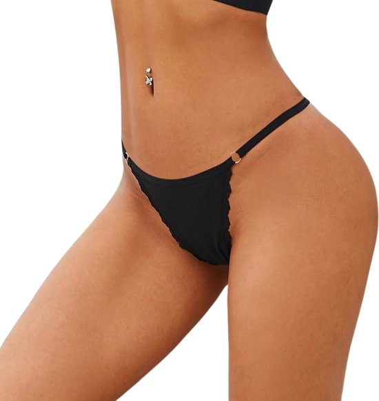 [EOL] Sexy Dames String - Zwart - Smal Bandje - Dames Lingerie / Ondergoed - Maat L