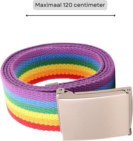 D-Clip Riem - 7-Kleuren Regenboog - Ultra Lange LGBTQ Riem met Ijzeren Gesp - Rainbow - 3.8 cm x 120 cm