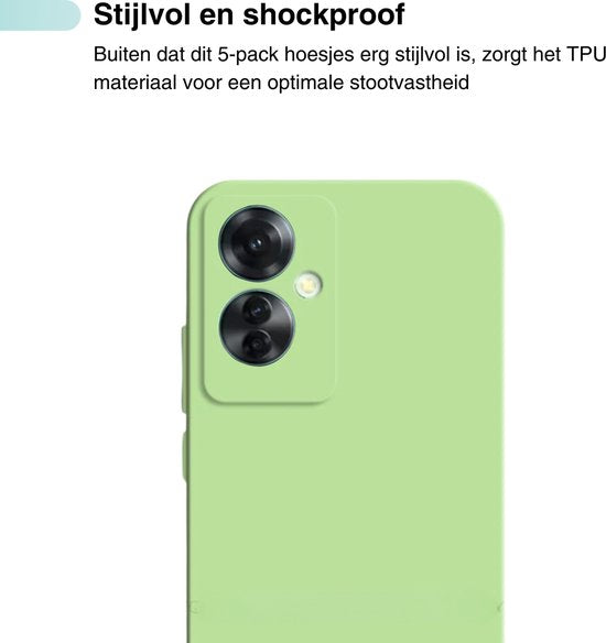 5 Pack - Hoesje Geschikt voor OPPO Reno 11F - 5x Siliconen Shock Proof Case - Stevige TPU Cover - Multipack met Groen, Zwart, Blauw, Roze en Paars