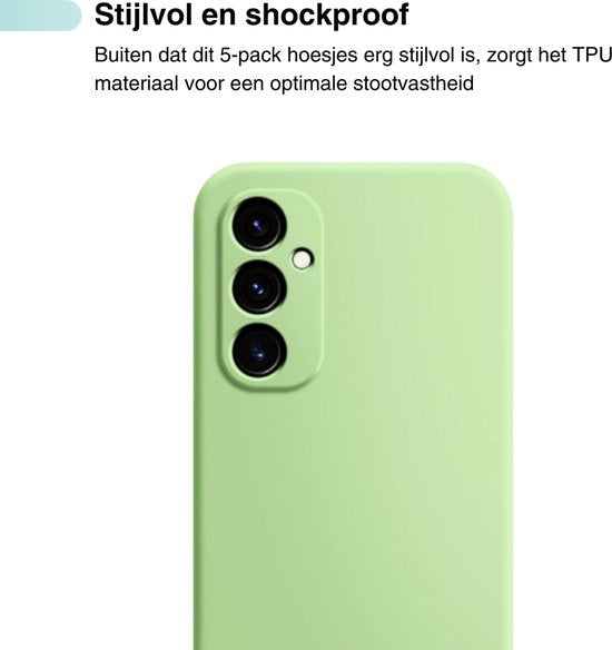 5 Pack - Hoesje Geschikt voor Samsung Galaxy A15 - 5x Siliconen Shock Proof Case - Stevige TPU Cover - Multipack met Groen, Zwart, Blauw, Roze en Paars