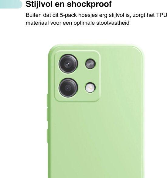 5 PACK - Hoesje Geschikt voor Xiaomi Redmi Note 13 5G - 5x Siliconen Shock Proof Case - Zwart + 4 Kleuren - Stevige TPU Cover - Multipack Gemixte Kleuren