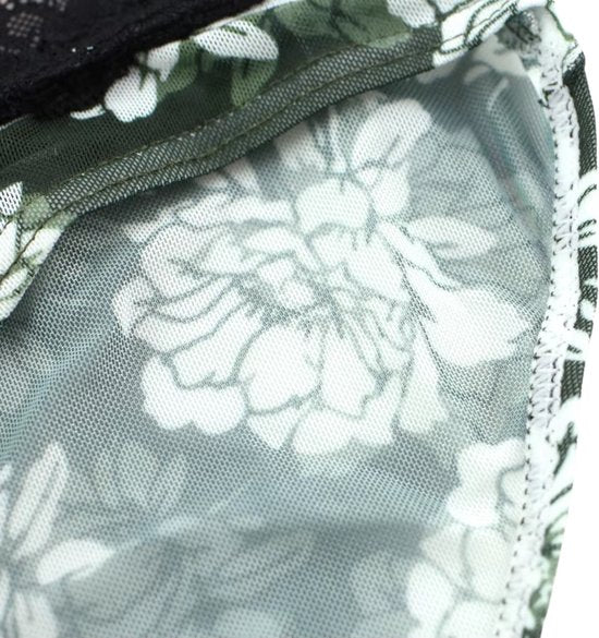 Heren Slip Doorzichtig met Bloemen - Mesh Slip Gebloemd Groen & Wit - Sexy Transparant Design - Mannen Onderbroek - Lingerie Voor Mannen - Ondergoed Maat M