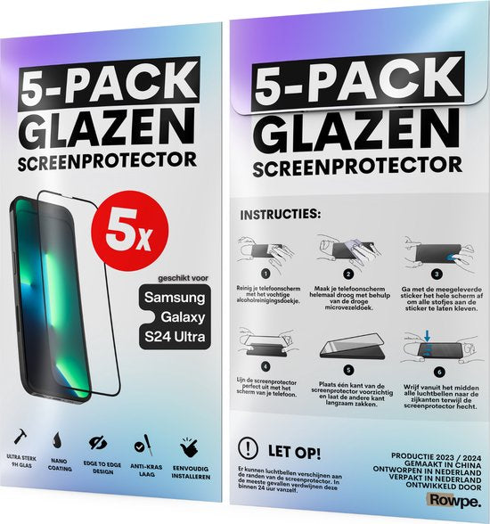 Screenprotector - Geschikt voor Samsung Galaxy S24 Ultra - Gehard Glas - Full Cover Tempered Glass - Case Friendly - 5 Pack