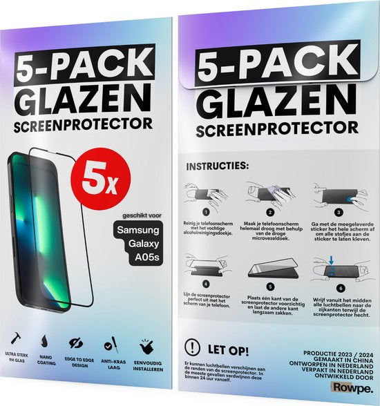 Screenprotector - Geschikt voor Samsung Galaxy A05s - Gehard Glas - Full Cover Tempered Glass - Case Friendly - 5 Pack