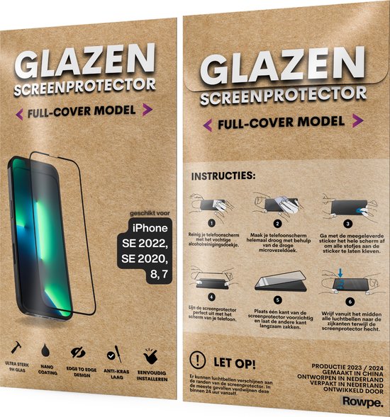 Screenprotector - Geschikt voor iPhone 7 / 8 / SE 2020 - Gehard Glas - Full Cover Tempered Glass - Case Friendly