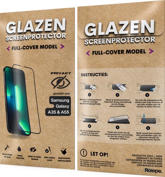 Privacy Screenprotector - Geschikt voor Samsung Galaxy A35 / A55 - Gehard Glas - Full Cover Tempered Privacy Glass - Case Friendly